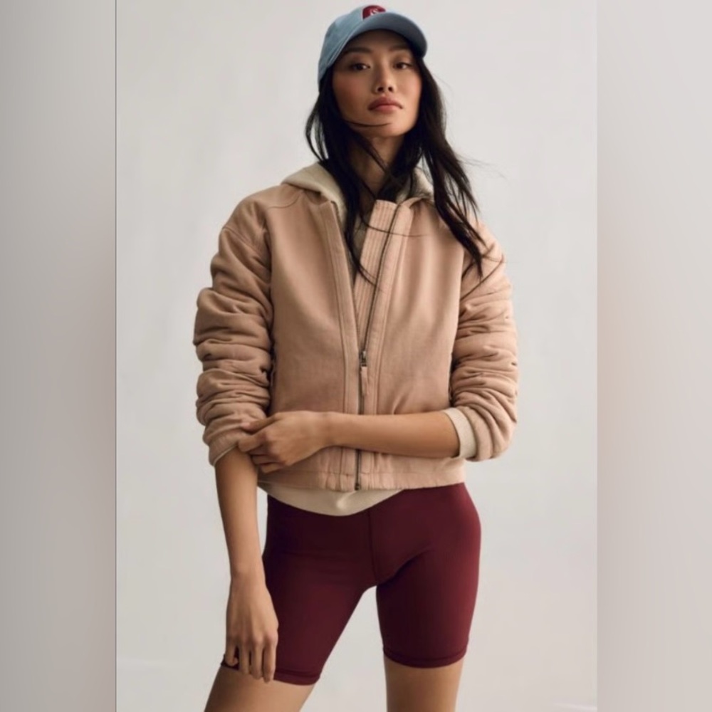 Anthropologie Pilcro | Knit Bomber Jacket Neutral Tan Zip Front | Size L